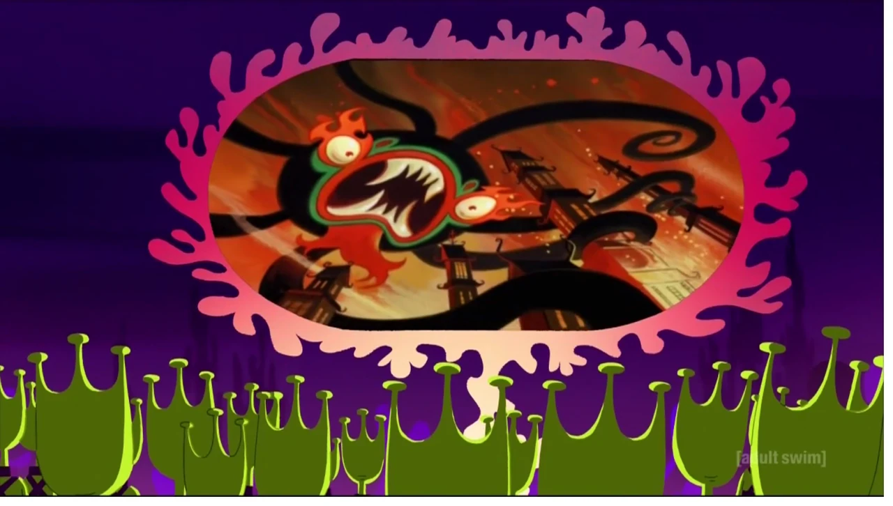 Aku emerging from a mass of darkness